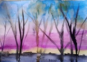 Świtanie, akwarela, A4, pejzaż, Skoczyk 