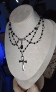 Handmade - Gotycki Naszyjnik Ankh –  Choker z czarnymi koralikami