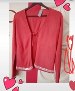 kardigan koralowy akrylowy z cekinami sweterek sweter