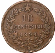 WŁOCHY 10 centesimi 1894R, KM# 27.2, F