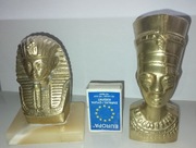 Zestaw 2 figurek egipskich. Faraon i Nefretete. Mosiężne popiersia.