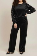 Włoskie welurowe dresy z perełkami plus size 50 52