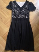 Sukienka na ostatki sylwester czarna Bon prix beżowa z koronką S 36 24 hm 