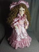 Duża porcelanowa lalka suknia balowa stojak ponad 50cm vintage