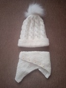 Ręcznie robiony komplet: Czapka z pomponem i Komin | Rozmiar 40-44 cm 