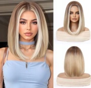 Peruka bob ombre blond z grzywką naturalna prosta 35 cm