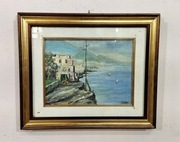 Obraz olej płótno drewniana rama pejzaż 63x53cm