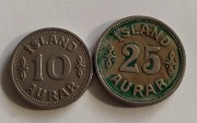 Zestaw monet Islandii 10 Aurar 1940 r, 20 Aurar 1923 r.