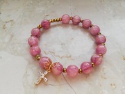 Różaniec bransoletka dziesiątka różowa złota z żywicy  hematyt 10mm