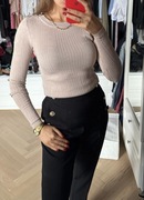 Beżowy sweterek Top Secret Prążkowany sweter top longsleeve Zara Mohito