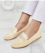 Beżowe damskie mokasyny z cyrkoniami Luxecy