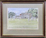 Grafika z akwarelą MECZ KRYKIETA Oundle E. Butterworth