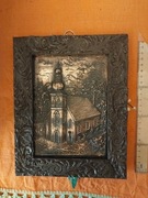 "kościół", miedziana płaskorzeźba 130x175mm