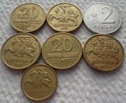 Litwa II. Republika Zestaw monet 7 szt. 2 centy 10 20 centów 1991 - 1998