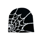 Nowa czarna uniseks czapka zimowa beanie z motywem pajęczyny spider web y2k