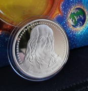 Srebrna moneta Benjamin Franklin Free Speech, idea wolność słowa 1oz