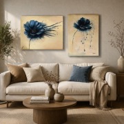 Zestaw 2 obrazów nowoczesnych – abstrakcyjne kwiaty, ręcznie malowane 40x60