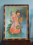 Vintage lata 70. OBRAZ Dziewczynka i chłopiec / stara rama BAJKI BAŚNIE