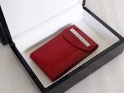 Wizytownik Damski Skóra Czerwony z Kamieniami Swarovskiego