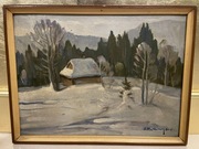 Sprzedam zimowy pejzaż namalowany na płycie przez Michała KWAŚNY