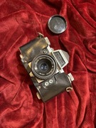 Aparat analogowy Praktica + Meyer-Optik Domiplan 2.8/50 - NRD, vintage