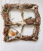 Dekoracja boho naturalna drewno Handmade stroik zawieszka całoroczna