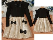 NOWA Piekna Sukienka Wizytowa 110 116 Kokardy czarna kremowa Elegancka