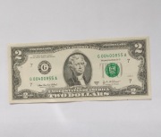 2 dolary USA, seria 2003 r, stan 1, nr G 00400855 A,stempel zielony.