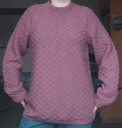 Wełniany sweter handmade różowy brudny róż półgolf  okazja S M L XL 38 40