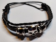Bransoletka rzemień czarna z czaszką 