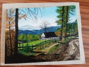 JESIENNY PEJZAŻ - OBRAZ OLEJNY NA PŁÓTNIE 30X40 cm BEZ RAMY