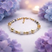 Bransoletka - Cytryn, Kamień księżycowy, Jadeit, Kwarc, Piryt, Hematyt 