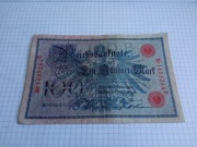 100Mark 1908r Niemcy Czerwony stempel i Nr
