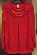 Śliczna Welurowa Czerwona Bluzka Xmas, Długi Rękaw, Cyrkonie