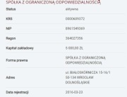Sprzedam Spółkę z o.o. założoną w 2016