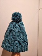 Zielona miętowa turkusowa czapka zimowa pomponem pompon Reserved 