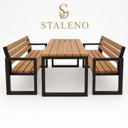 Zestaw loftowy PREMIUM  2 ławki + stół | ręczna robota | stal + drewno