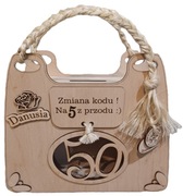 Prezent 50 Urodziny Kobiety Personalizowany Drewniany z Grawerem Skarbonka