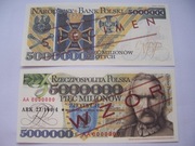 Banknot 5mln 1995r Józef Piłsudski seria AA WZÓR SPECIMEN