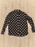 Czarna koszula w białe kropki, zapinana na guziki, H&M, rozm. 34/XS 