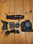 Aparat Canon 600D, grip, obiektyw EF 35-80, okular
