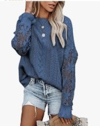 Maavoki Sweter damski, koronkowy sweter z dzianiny, luźny, S