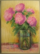 KWIATY W WAZONIE pastel olejny 44x32cm 