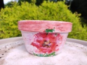 Doniczka hand-made malowana terakota czerwona róża, czerwone serce