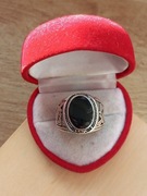 Pierścionek sygnet pierścień męski pierścionek kolor srebrny i czarny