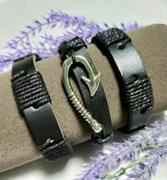 Czarne bransoletki  skórzane - 3 szt.