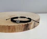 Bransoletka czarna makrama kwiat kwiatek hematyt srebrny regulacja