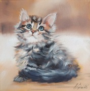 A.Giża KOCIAK  obraz olejny 25/25 cm WIĘKSZY KOT KOTY