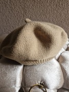 Beret damski beżowy/karmelowy z antenką