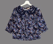 Damska bluzka granatowa w kwiaty z krótkim rękawem River Island 34/XS